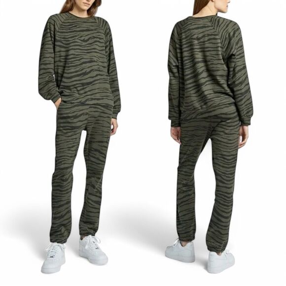 NWT Rag Doll LA Vintage Sweatshirt & Jogger Set Army Green Zebra - Picture 1 of 16